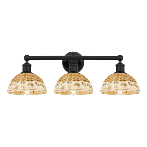 Innovations Bristol Natural II 26in 3-Light Bath Vanity Light | Industrial Matte Black Steel and Natural Fiber Shade | Model 616-3W-BK-NBD2-75-NAT
