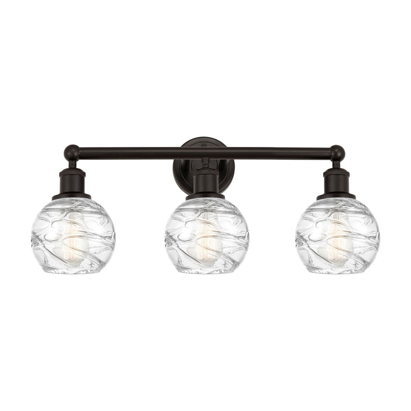 Innovations Athens Deco Swirl 24in 3-Light Bath Vanity Light | Industrial Oil Rubbed Bronze Steel and Clear Deco Swirl Glass | Model 616-3W-OB-G1213-6CL