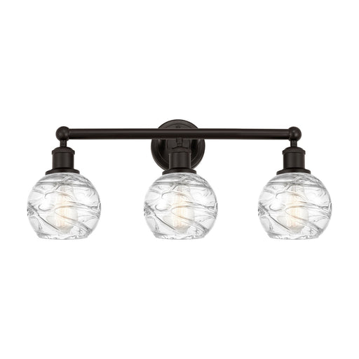 Innovations Athens Deco Swirl 24in 3-Light Bath Vanity Light | Industrial Oil Rubbed Bronze Steel and Clear Deco Swirl Glass | Model 616-3W-OB-G1213-6CL