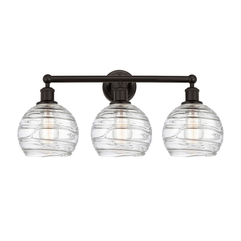 Innovations Athens Deco Swirl 26in 3-Light Bath Vanity Light | Industrial Oil Rubbed Bronze Steel and Clear Glass | Bathroom | Model 616-3W-OB-G1213-8CL