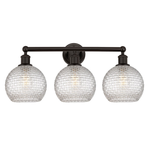 Innovations Athens 26in 3-Light Bath Vanity Light | Modern Farmhouse Oil Rubbed Bronze Steel and Clear Basket Weave Glass | Model 616-3W-OB-G122C-8CL