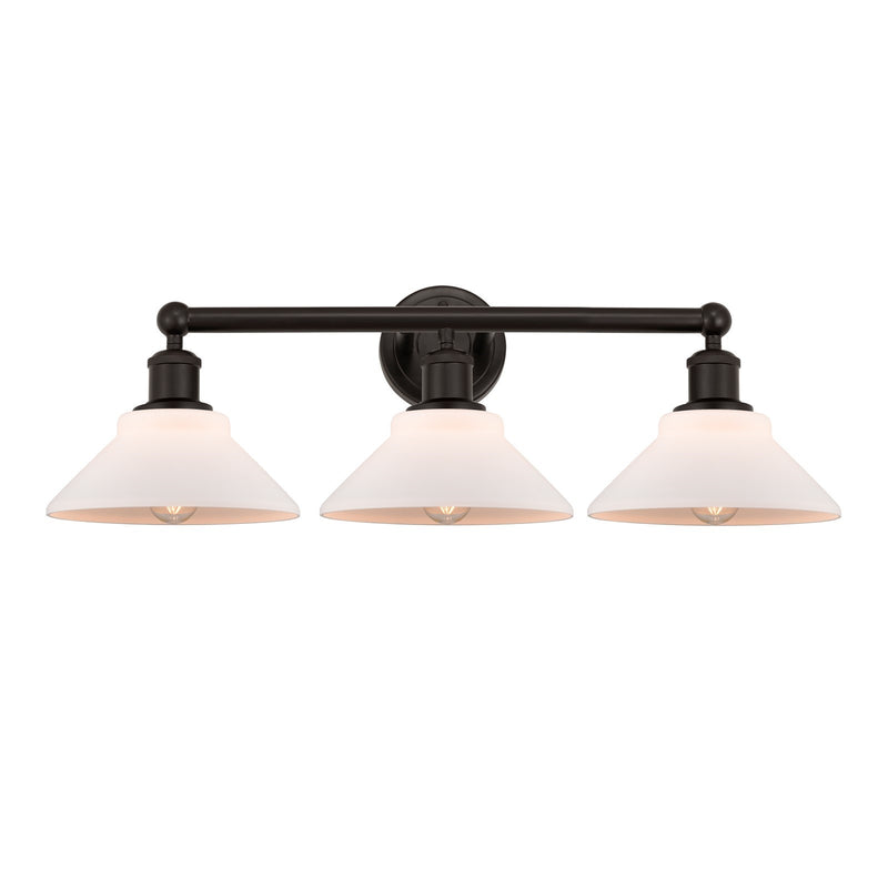 Innovations Orwell 26in 3-Light Bath Vanity Light | Industrial Oil Rubbed Bronze Steel and Matte White Glass | Bathroom Vanity | Model 616-3W-OB-G131