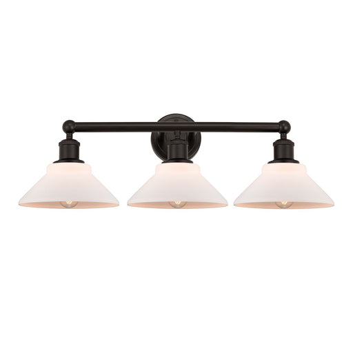 Innovations Orwell 26in 3-Light Bath Vanity Light | Industrial Oil Rubbed Bronze Steel and Matte White Glass | Bathroom Vanity | Model 616-3W-OB-G131