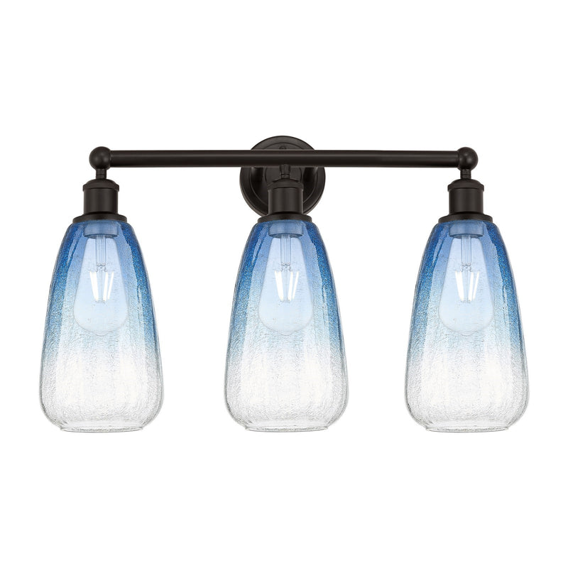 Innovations Brookhaven Almond 24in 3-Light Bath Vanity Light | Industrial Oil Rubbed Bronze and Sapphire Blue Glass | Bathroom | Model 616-3W-OB-G480-6SB