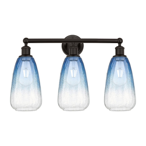 Innovations Brookhaven Almond 24in 3-Light Bath Vanity Light | Industrial Oil Rubbed Bronze and Sapphire Blue Glass | Bathroom | Model 616-3W-OB-G480-6SB