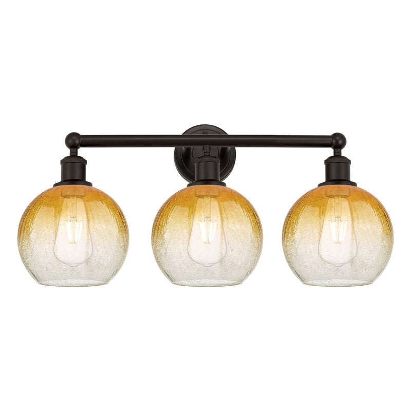 Innovations Brookhaven Globe 26in 3-Light Bath Vanity | Industrial Oil Rubbed Bronze Steel and Amber Glass | Bathroom & Powder | Model 616-3W-OB-G483-8AM