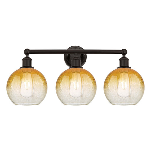 Innovations Brookhaven Globe 26in 3-Light Bath Vanity | Industrial Oil Rubbed Bronze Steel and Amber Glass | Bathroom & Powder | Model 616-3W-OB-G483-8AM