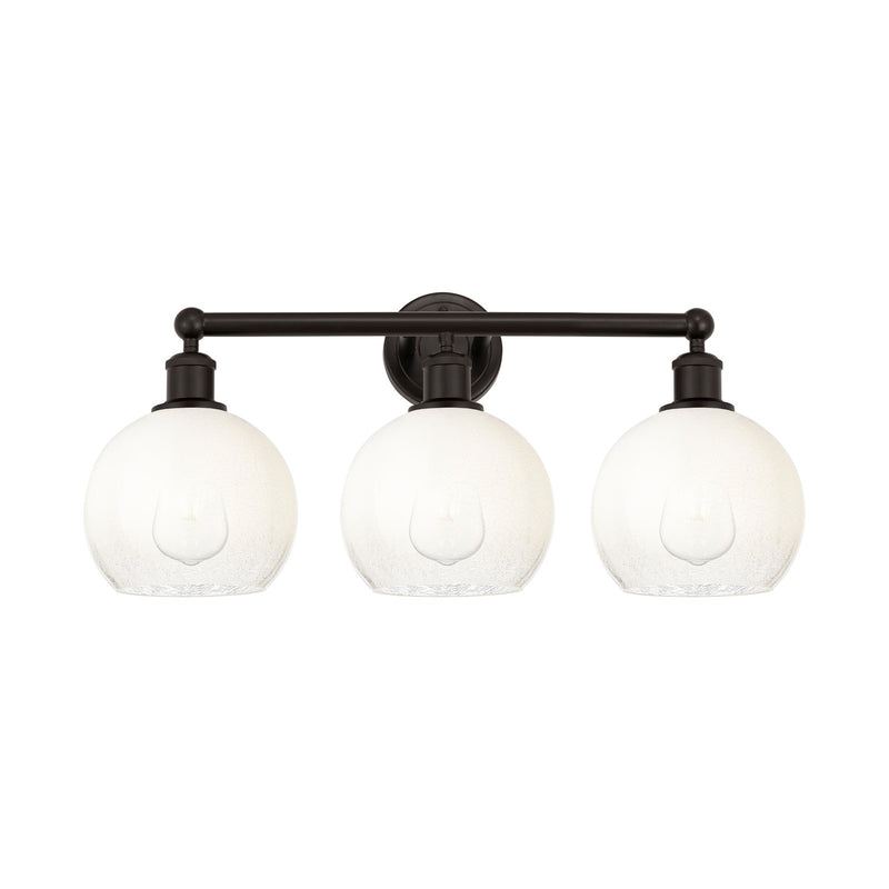 Innovations Brookhaven Globe 26in 3-Light Bath Vanity Light | Industrial Oil Rubbed Bronze Steel and Opal Glass | Bathroom | Model 616-3W-OB-G483-8OP