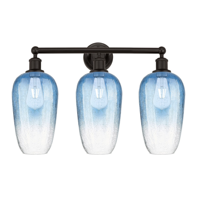 Innovations Brookhaven Flute 25in 3-Light Bath Vanity Light | Industrial Oil Rubbed Bronze Steel and Sapphire Blue Glass | Model 616-3W-OB-G484-7SB