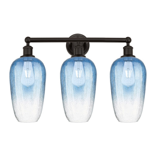 Innovations Brookhaven Flute 25in 3-Light Bath Vanity Light | Industrial Oil Rubbed Bronze Steel and Sapphire Blue Glass | Model 616-3W-OB-G484-7SB