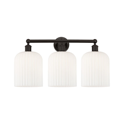 Innovations Bridal Veil 23in 3-Light Bath Vanity Light | Art Nouveau Industrial Oil Rubbed Bronze and Gloss White Ribbed Glass | Model 616-3W-OB-G559-8GWH