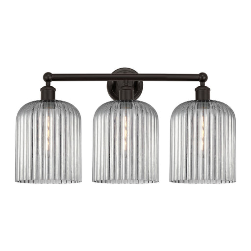 Innovations Bridal Veil 23in 3-Light Bath Vanity Light | Art Nouveau Industrial Oil Rubbed Bronze and Light Smoke Ribbed Glass | Model 616-3W-OB-G559-8SM