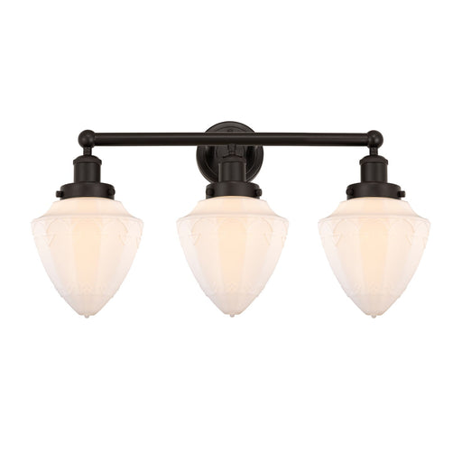 Innovations Bullet 25in 3-Light Bath Vanity Light | Industrial Oil Rubbed Bronze and Matte White Frosted Glass | Bathroom Vanity | Model 616-3W-OB-G661-7