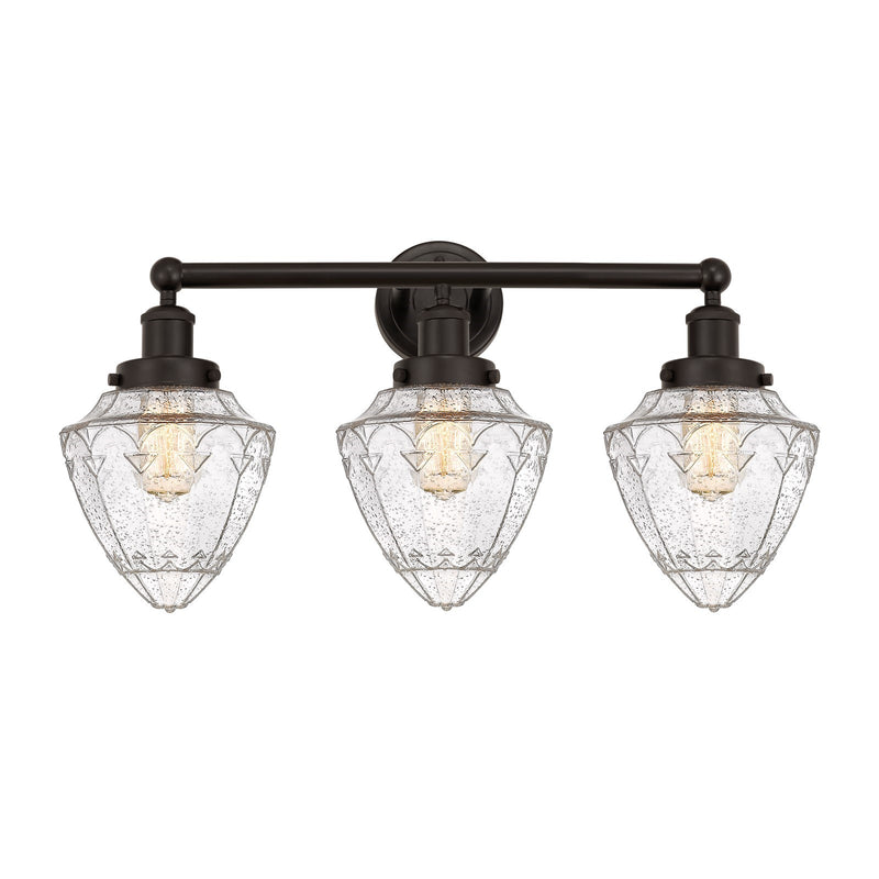 Innovations Bullet 25in 3-Light Bath Vanity Light | Industrial Oil Rubbed Bronze Steel and Seedy Glass | Bathroom Vanity | 25 x | Model 616-3W-OB-G664-7