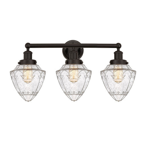 Innovations Bullet 25in 3-Light Bath Vanity Light | Industrial Oil Rubbed Bronze Steel and Seedy Glass | Bathroom Vanity | 25 x | Model 616-3W-OB-G664-7