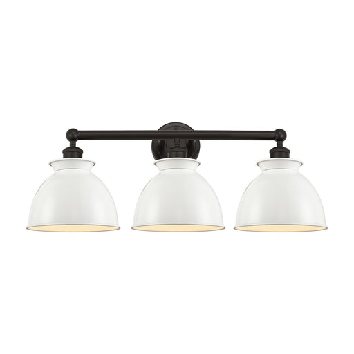 Innovations Adirondack 26in 3-Light Bath Vanity | Industrial Oil Rubbed Bronze Steel and Cast Brass with Glossy White Metal Shade | Model 616-3W-OB-M14-W