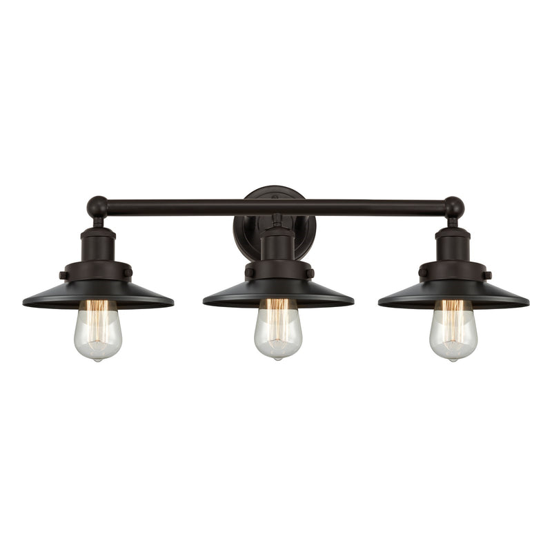 Innovations Railroad 26in 3-Light Bath Vanity Light | Industrial Oil Rubbed Bronze Steel and Cast Brass Metal Shade | Bathroom | Model 616-3W-OB-M5-OB