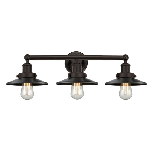 Innovations Railroad 26in 3-Light Bath Vanity Light | Industrial Oil Rubbed Bronze Steel and Cast Brass Metal Shade | Bathroom | Model 616-3W-OB-M5-OB