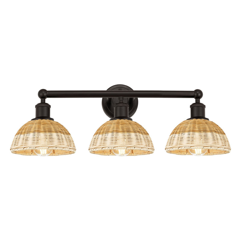 Innovations Lighting Bristol Natural II 26in 3-Light Bath Vanity Light | Industrial Oil Rubbed Bronze Steel and Natural | Model 616-3W-OB-NBD2-75-NAT