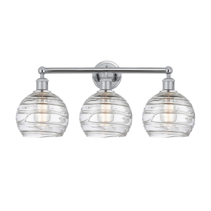 Innovations Athens Deco Swirl 26in 3-Light Bath Vanity Light | Industrial Polished Chrome and Clear Deco Swirl Glass | Model 616-3W-PC-G1213-8CL