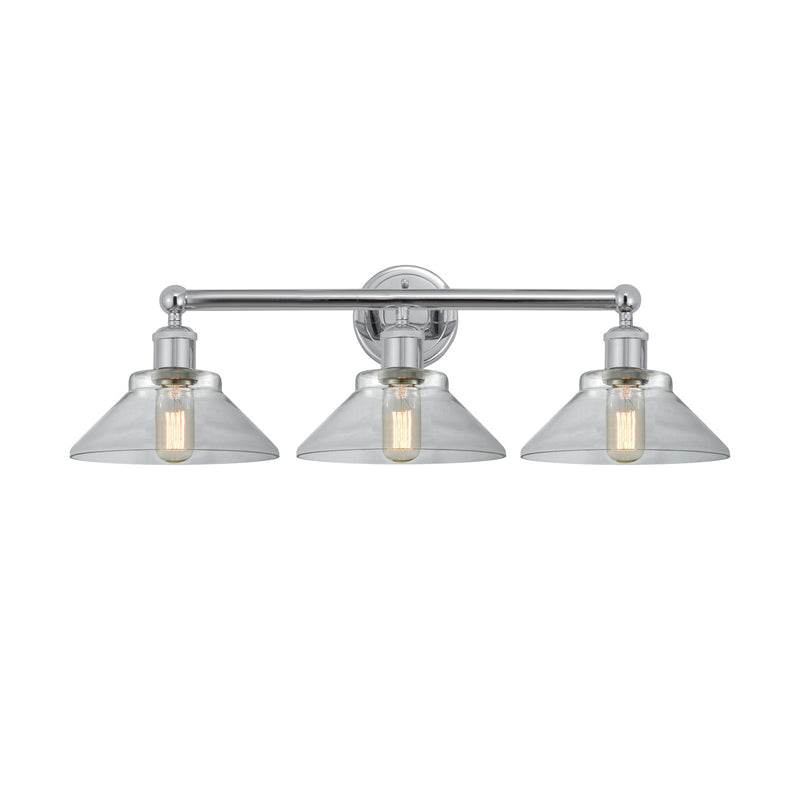Innovations Orwell 26in 3-Light Bath Vanity Light | Industrial Polished Chrome Steel and Clear Cone Glass | Bathroom Vanity | 26.38 | Model 616-3W-PC-G132