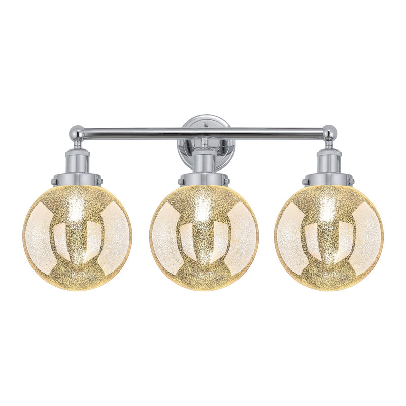 Innovations Beacon 26in 3-Light Bath Vanity Light | Art Nouveau Industrial Polished Chrome and Mercury Ribbed Glass | Bathroom | Model 616-3W-PC-G208-8