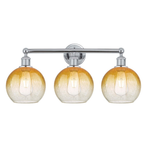 Innovations Brookhaven Globe 26in 3-Light Bath Vanity Light | Industrial Modern Polished Chrome and Amber Glass | Bathroom | Model 616-3W-PC-G483-8AM
