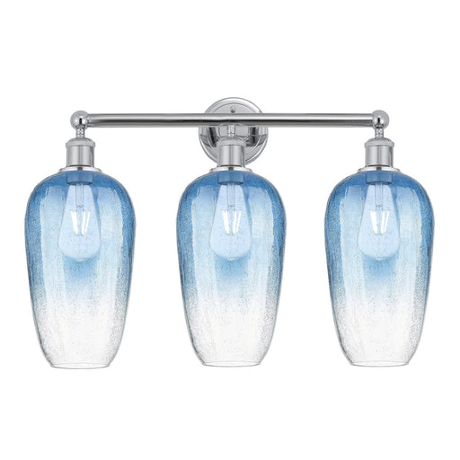Innovations Brookhaven Flute 25in 3-Light Bath Vanity | Industrial Modern Polished Chrome and Sapphire Blue Glass | Bathroom | Model 616-3W-PC-G484-7SB