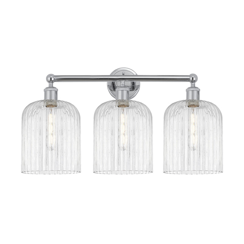 Innovations Bridal Veil 23in 3-Light Bath Vanity | Art Nouveau Polished Chrome Steel and Clear Ribbed Glass | Bathroom & Powder | Model 616-3W-PC-G559-8CL