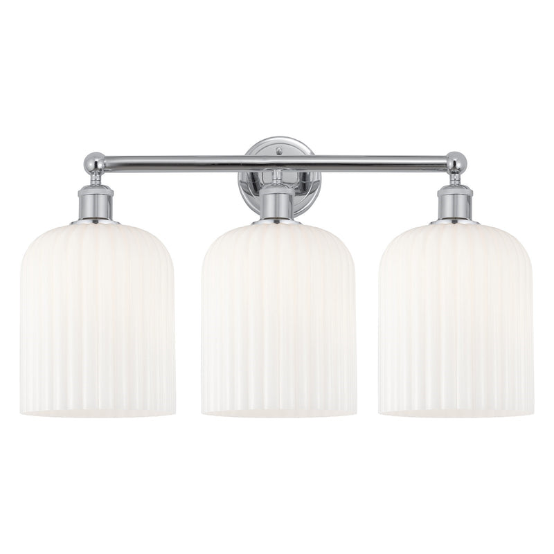 Innovations Bridal Veil 23in 3-Light Bath Vanity Light | Art Nouveau Industrial Polished Chrome and Gloss White Ribbed Glass | Model 616-3W-PC-G559-8GWH