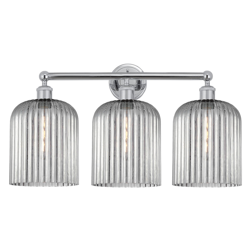 Innovations Bridal Veil 23in 3-Light Bath Vanity Light | Art Nouveau Industrial Polished Chrome and Light Smoke Ribbed Glass | Model 616-3W-PC-G559-8SM