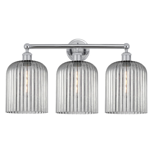 Innovations Bridal Veil 23in 3-Light Bath Vanity Light | Art Nouveau Industrial Polished Chrome and Light Smoke Ribbed Glass | Model 616-3W-PC-G559-8SM