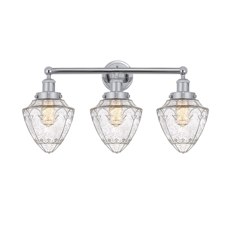 Innovations Bullet 25in 3-Light Bath Vanity Light | Industrial Polished Chrome Steel and Seedy Glass | Bathroom & Powder Room | Model 616-3W-PC-G664-7