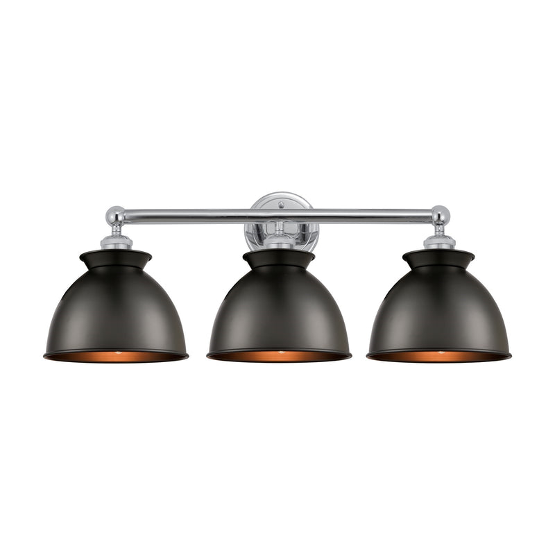 Innovations Adirondack 26in 3-Light Bath Vanity Light | Industrial Farmhouse Polished Chrome and Matte Black Metal Shade | Model 616-3W-PC-M14-BK