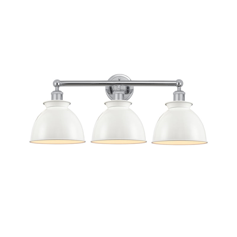 Innovations Adirondack 26in 3-Light Bath Vanity Light | Industrial Farmhouse Polished Chrome and Glossy White Metal Shade | Model 616-3W-PC-M14-W