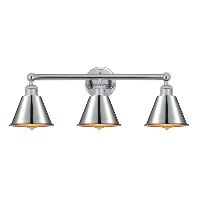 Innovations Smithfield 25in 3-Light Bath Vanity | Industrial Farmhouse Polished Chrome Steel and Cast Brass | Bathroom Vanity | Model 616-3W-PC-M8-PC
