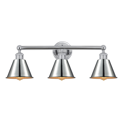 Innovations Smithfield 25in 3-Light Bath Vanity | Industrial Farmhouse Polished Chrome Steel and Cast Brass | Bathroom Vanity | Model 616-3W-PC-M8-PC