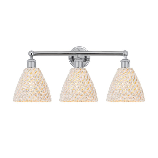 Innovations Bristol Natural 26in 3-Light Bath Vanity Light | Industrial Polished Chrome and Natural Fiber Shade | Bathroom | Model 616-3W-PC-NBD-75-NAT