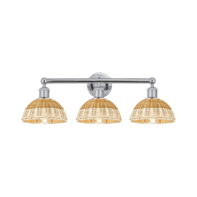 Innovations Bristol Natural II 26in 3-Light Bath Vanity Light | Industrial Polished Chrome and Natural Fiber Shade | Damp | Model 616-3W-PC-NBD2-75-NAT