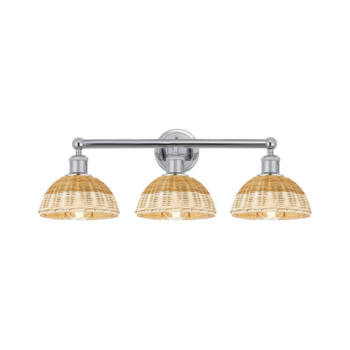Innovations Bristol Natural II 26in 3-Light Bath Vanity Light | Industrial Polished Chrome and Natural Fiber Shade | Damp | Model 616-3W-PC-NBD2-75-NAT