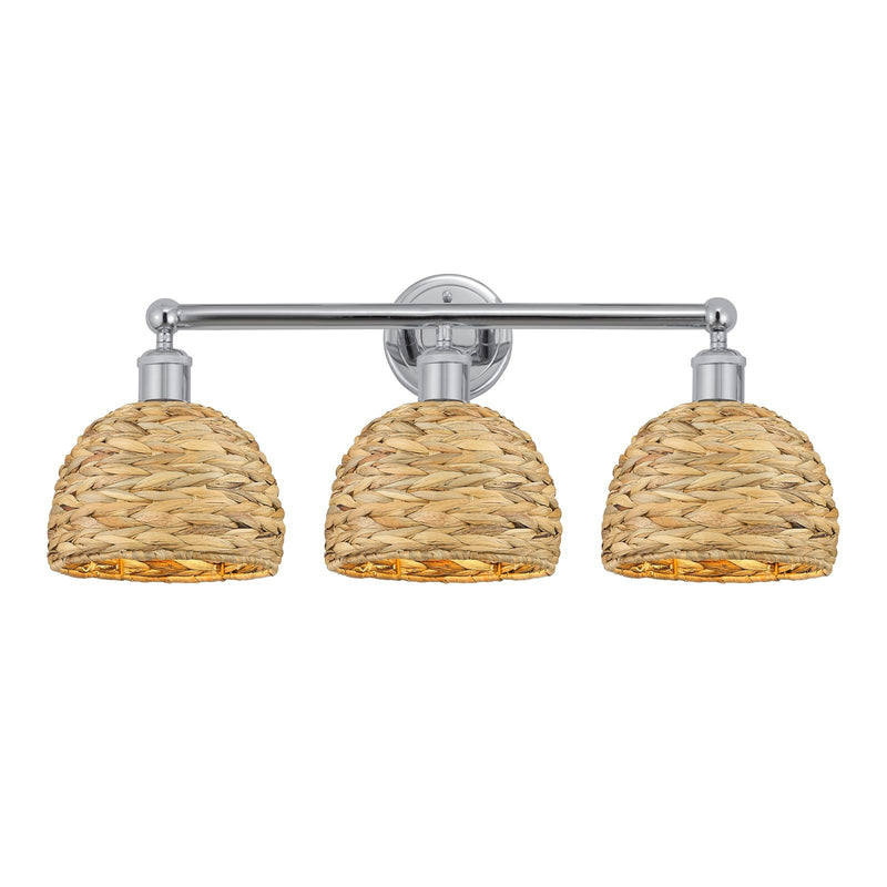 Innovations Woven Rattan 26in 3-Light Bath Vanity Light | Industrial Polished Chrome and Natural Rattan Shade | Bathroom | Model 616-3W-PC-RBD-8-NAT