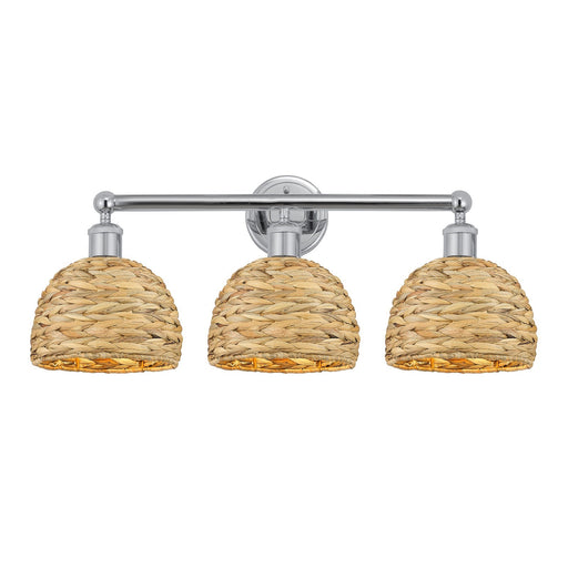 Innovations Woven Rattan 26in 3-Light Bath Vanity Light | Industrial Polished Chrome and Natural Rattan Shade | Bathroom | Model 616-3W-PC-RBD-8-NAT