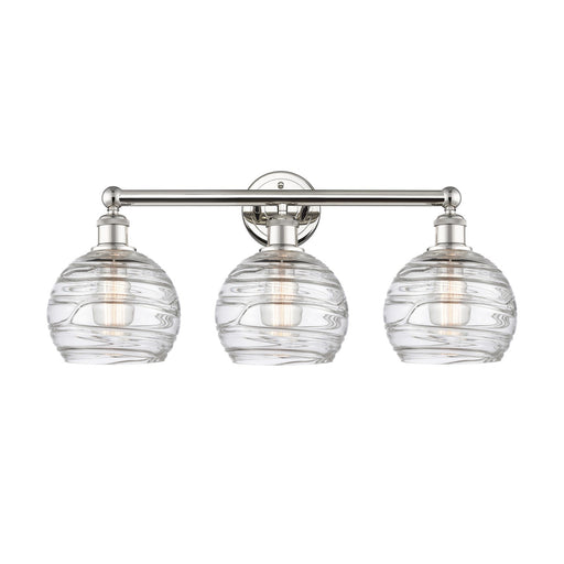Innovations Athens Deco Swirl 26in 3-Light Bath Vanity Light | Industrial Polished Nickel and Clear Deco Swirl Glass | Model 616-3W-PN-G1213-8CL