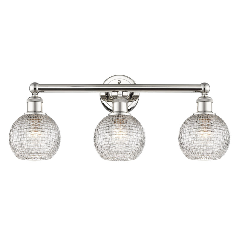 Innovations Athens 24in 3-Light Bath Vanity | Modern Farmhouse Polished Nickel and Clear Basket Weave Glass | Bathroom Vanity | Model 616-3W-PN-G122C-6CL