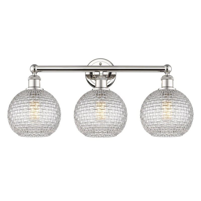 Innovations Athens 26in 3-Light Bath Vanity | Modern Farmhouse Polished Nickel and Clear Basket Weave Glass | Bathroom Vanity | Model 616-3W-PN-G122C-8CL