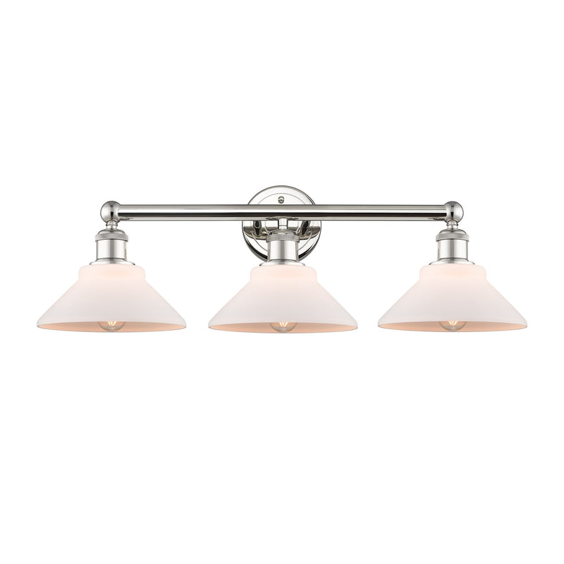Innovations Orwell 26in 3-Light Bath Vanity Light | Industrial Polished Nickel and Matte White Glass | Bathroom Vanity | 26.38 x | Model 616-3W-PN-G131