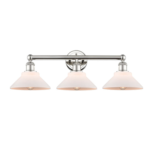 Innovations Orwell 26in 3-Light Bath Vanity Light | Industrial Polished Nickel and Matte White Glass | Bathroom Vanity | 26.38 x | Model 616-3W-PN-G131