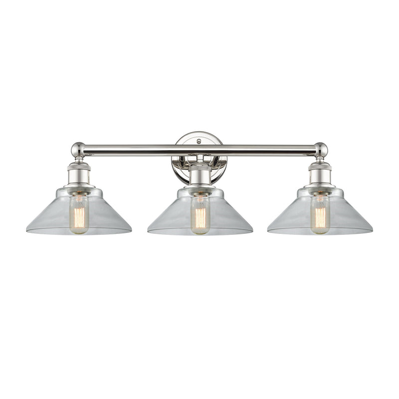 Innovations Orwell 26in 3-Light Bath Vanity Light | Industrial Polished Nickel and Clear Cone Glass | Bathroom Vanity | 26.38 x | Model 616-3W-PN-G132