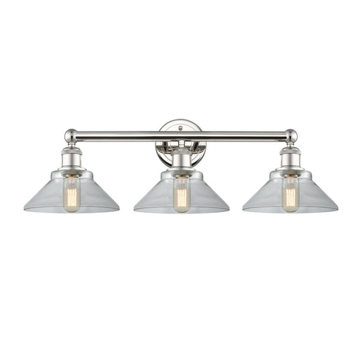 Innovations Orwell 26in 3-Light Bath Vanity Light | Industrial Polished Nickel and Clear Cone Glass | Bathroom Vanity | 26.38 x | Model 616-3W-PN-G132