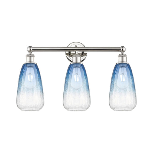 Innovations Brookhaven Almond 24in 3-Light Bath Vanity Light | Industrial Polished Nickel Steel and Sapphire Blue Glass | Model 616-3W-PN-G480-6SB
